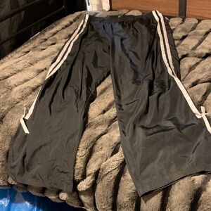 #370 Black Track Pants with White Stripes and bows split legs